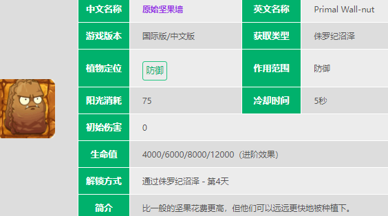 植物大战僵尸2原始坚果墙技能介绍 植物大战僵尸2原始坚果墙技能是什么